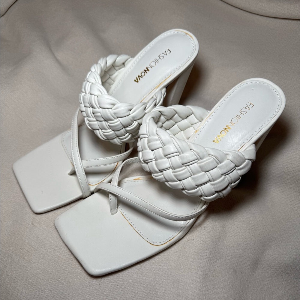 Fashion Nova White Braided Heels